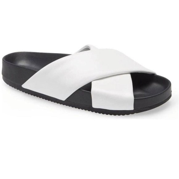 Caslon Shoes - NWB Caslon VIVI White Leather Cross Strap Slide Sandals Women’s Size 10 M